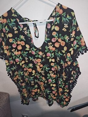 Xhilaration Black Citrus Print Swim Coverup
